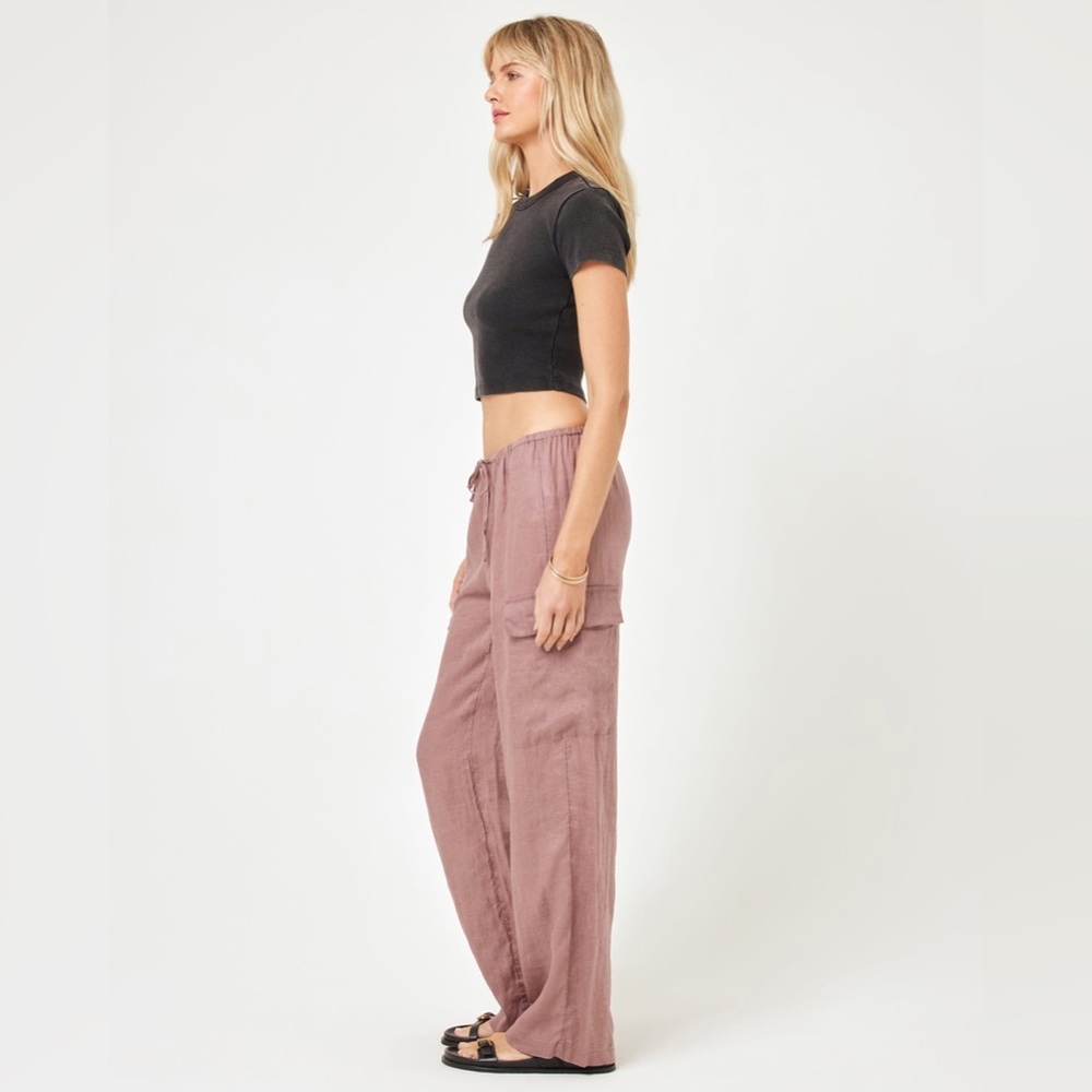 L*Space Sundown Dusty Pink Linen Cargo Pants Wide Leg Boho Coastal XL NWT - Picture 2 of 12
